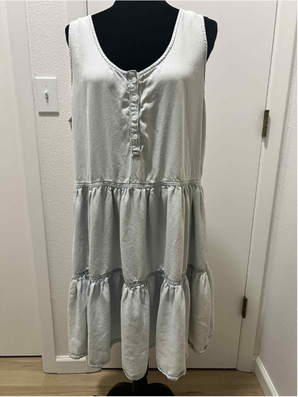 Stetson Sleeveless Tiered Dress XL Light Blue Lyocell Button Front Western Boho